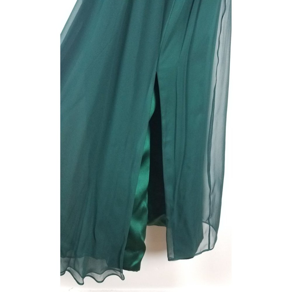 Vintage 80's Becky Bisoulis Sz. 4 Green Off The Shoulder Rose Long Formal Dress - Picture 8 of 11